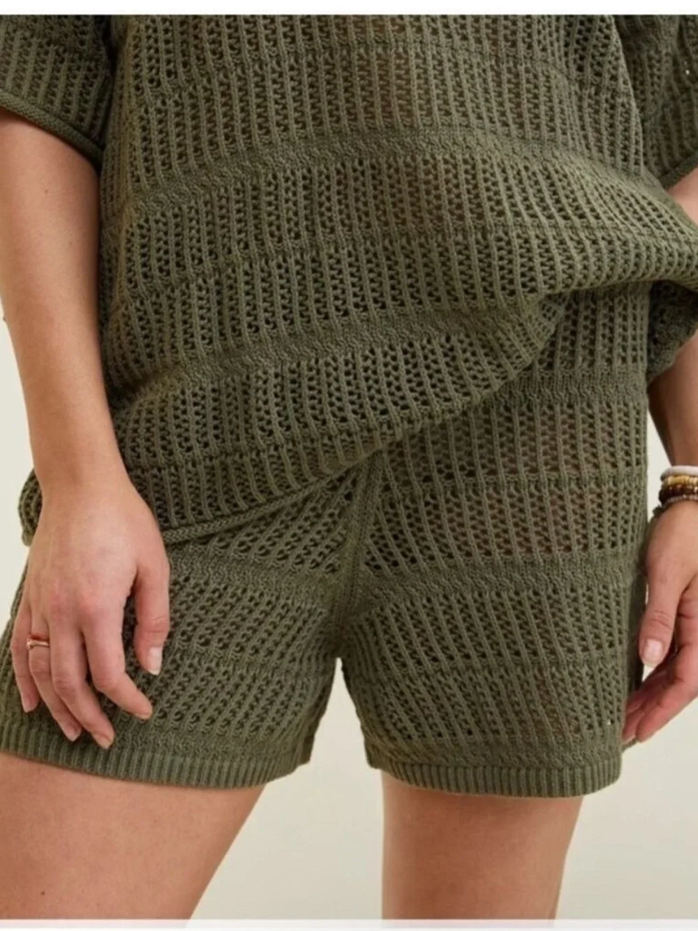 Aerie XL NEW Crochet Open Knit Shorts Olive Green Resort Vacation Tropical